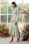 Shop_Parul And Preyanka_Green Poplin Fabric Flowers Notched Neck 3d Embellished Co-ord Set _at_Aza_Fashions