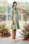 Shop_Parul And Preyanka_Green Poplin Fabric Flowers Collared Midi Dress With 3d Floral Embellishments _at_Aza_Fashions