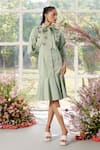 Parul And Preyanka_Green Poplin Fabric Flowers Collared Midi Dress With 3d Floral Embellishments _at_Aza_Fashions