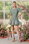 Parul And Preyanka_Blue Lace, Silk Organza Round Neck Designer 3d Floral Dress _at_Aza_Fashions