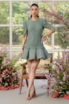 Buy_Parul And Preyanka_Blue Lace, Silk Organza Round Neck Designer 3d Floral Dress _at_Aza_Fashions