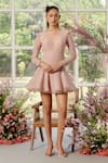 Buy_Parul And Preyanka_Peach Silk Organza, Lace Pearls V-neck Work Doll Dress _at_Aza_Fashions
