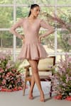 Buy_Parul And Preyanka_Peach Silk Organza, Lace Pearls V-neck Work Doll Dress _Online_at_Aza_Fashions