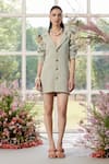 Shop_Parul And Preyanka_Green Crepe Applique Notched Neck Hyacinth Dori Petals Blazer Dress _at_Aza_Fashions