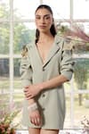 Buy_Parul And Preyanka_Green Crepe Applique Notched Neck Hyacinth Dori Petals Blazer Dress _at_Aza_Fashions