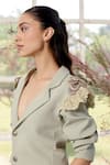 Buy_Parul And Preyanka_Green Crepe Applique Notched Neck Hyacinth Dori Petals Blazer Dress _Online_at_Aza_Fashions