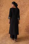 Shop_Pouli Pret_Black Chanderi, Organza Zari Split V-neck Zardozi Embroidered Kurta Set _at_Aza_Fashions