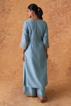 Shop_Pouli Pret_Blue Chanderi, Organza Zari Split V-neck Zardozi Kurta Set _at_Aza_Fashions
