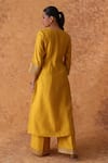Shop_Pouli Pret_Yellow Chanderi, Organza Zari Split V-neck Zardozi Kurta Set _at_Aza_Fashions
