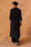 Shop_Pouli Pret_Black Chanderi, Organza Zari V-neck Embroidered Kurta Set _at_Aza_Fashions