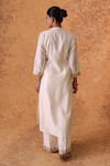 Shop_Pouli Pret_Ivory Chanderi, Cotton, Organza Zari V-neck Work Kurta Pant Set _at_Aza_Fashions