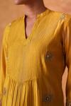Buy_Pouli Pret_Yellow Chanderi, Organza Zari Split V-neck Embroidered Kurta Pant Set _Online_at_Aza_Fashions