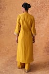 Shop_Pouli Pret_Yellow Chanderi, Organza Zari Split V-neck Embroidered Kurta Pant Set _at_Aza_Fashions