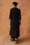 Shop_Pouli Pret_Black Chanderi, Organza Zari V-neck Embroidered Kurta Set _at_Aza_Fashions