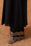 Pouli Pret_Black Chanderi, Organza Zari V-neck Embroidered Kurta Set _Online_at_Aza_Fashions