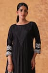Buy_Pouli Pret_Black Chanderi, Organza Embroidery Round Neck Resham Work Kurta Pant Set _Online_at_Aza_Fashions