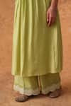 Pouli Pret_Green Chanderi, Organza Zari Round Neck Kurta Pant Set _Online_at_Aza_Fashions