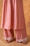 Buy_Pouli Pret_Pink Chanderi, Organza Embroidery, Zari Round Neck Kurta Set _Online_at_Aza_Fashions