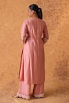 Shop_Pouli Pret_Pink Chanderi, Organza Embroidery, Zari Round Neck Kurta Set _at_Aza_Fashions
