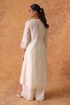 Shop_Pouli Pret_Ivory Chanderi, Organza Zari, Lace Round Neck Kurta Pant Set _at_Aza_Fashions