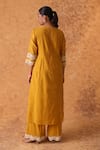 Shop_Pouli Pret_Yellow Chanderi, Organza Lace, Zari, Embroidery Round Neck Work Kurta Set _at_Aza_Fashions