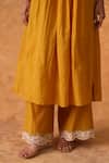Buy_Pouli Pret_Yellow Chanderi, Organza Lace, Zari, Embroidery Round Neck Work Kurta Set _Online_at_Aza_Fashions