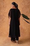 Shop_Pouli Pret_Black Georgette Embroidery, Zari Round Neck Zardozi Kaftan And Pant Set _at_Aza_Fashions