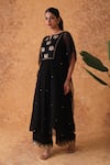 Buy_Pouli Pret_Black Georgette Embroidery, Zari Round Neck Zardozi Kaftan And Pant Set _Online_at_Aza_Fashions