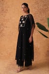 Pouli Pret_Black Georgette Embroidery, Zari Round Neck Zardozi Kaftan And Pant Set _at_Aza_Fashions