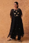 Buy_Pouli Pret_Black Georgette Embroidery, Zari Round Neck Zardozi Kaftan And Pant Set 