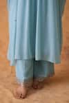Pouli Pret_Blue Georgette Zari, Embroidery Round Neck Zardozi Kaftan And Pant Set _Online_at_Aza_Fashions