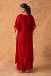 Shop_Pouli Pret_Red Georgette Embroidery, Zari Round Neck Zardozi Kaftan And Pant Set _at_Aza_Fashions