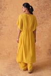 Shop_Pouli Pret_Yellow Georgette Sequins, Zari Keyhole Neck Designer Zardozi Kaftan And Pant Set _at_Aza_Fashions