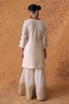 Shop_Pouli Pret_Ivory Chanderi, Organza Zari, Embroidery Square Neck Zardozi Kurta Set _at_Aza_Fashions