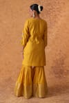 Shop_Pouli Pret_Yellow Chanderi, Organza Zari, Embroidery Square Neck Zardozi Kurta Gharara Set _at_Aza_Fashions