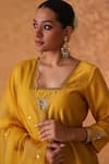Buy_Pouli Pret_Yellow Chanderi, Organza Zari, Embroidery Square Neck Zardozi Kurta Gharara Set _Online_at_Aza_Fashions
