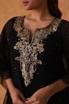 Pouli Pret_Black Georgette Embroidery, Zari Split V-neck Zardozi Kaftan And Pant Set _Online_at_Aza_Fashions