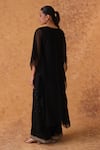 Shop_Pouli Pret_Black Georgette Embroidery, Zari Split V-neck Zardozi Kaftan And Pant Set _at_Aza_Fashions