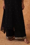 Buy_Pouli Pret_Black Georgette Embroidery, Zari Split V-neck Zardozi Kaftan And Pant Set _Online_at_Aza_Fashions