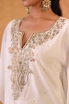 Shop_Pouli Pret_Ivory Georgette Sequins, Zari Split V-neck Zardozi Kaftan And Pant Set _Online_at_Aza_Fashions