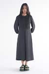 Buy_Til_Black Cotton, Modal Round Neck Soot Pleated Dress _at_Aza_Fashions
