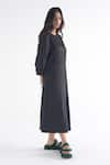 Shop_Til_Black Cotton, Modal Round Neck Soot Pleated Dress _Online_at_Aza_Fashions