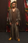 Buy_Til_Brown Chanderi Stripe Double Layer Co-ord Set _at_Aza_Fashions