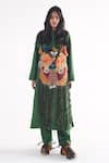 Shop_Til_Green Chanderi Embroidery, Patchwork Round Neck Emerald Echo Kurta Set _Online_at_Aza_Fashions