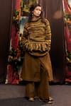 Buy_Til_Green Cotton Fringe Turtle Neck Upcycled Katran Pullover Top _at_Aza_Fashions