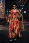 Shop_Til_Orange Silk, Cotton Square Neck Multi Galaxy Dress _at_Aza_Fashions