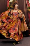 Til_Orange Silk, Cotton Square Neck Multi Galaxy Dress _Online_at_Aza_Fashions