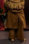 Til_Green Cotton Embroidery Olive Wide-legged Trouser _Online_at_Aza_Fashions