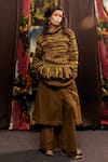 Buy_Til_Green Cotton Embroidery Olive Wide-legged Trouser _at_Aza_Fashions