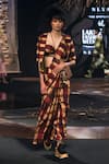 Buy_Til_Purple Silk Round Neck Plaid Saree Set _at_Aza_Fashions